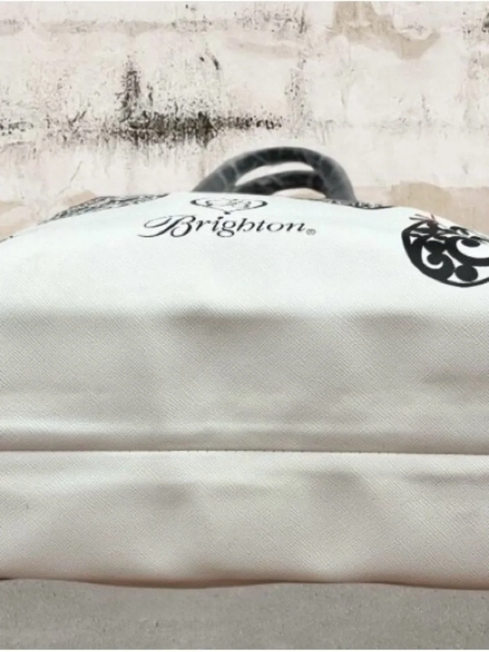 Brighton White Tote Bag with Black Heart Ornament Print NWT